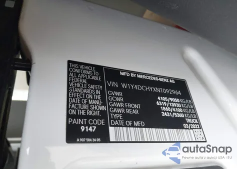 2022 Mercedes-Benz Sprinter 2500 High Roof I4 Diesel из США, поврежденный, VIN W1Y4DCHYXNT092964